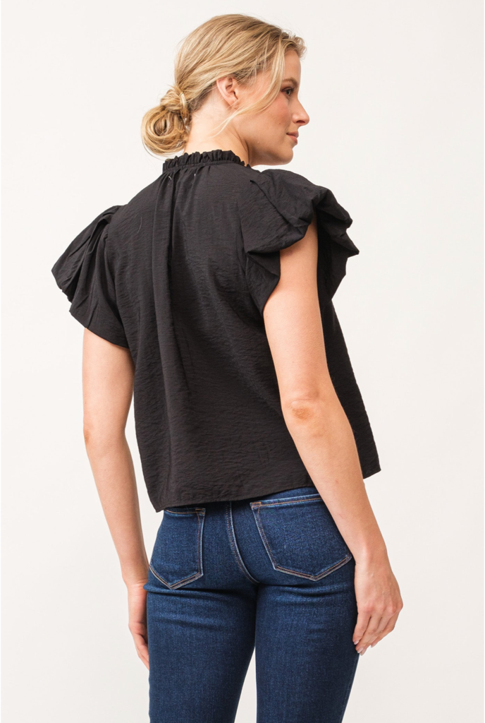 DEAR JOHN CORALINE PUFF SLEEVE SPLIT NECK TOP