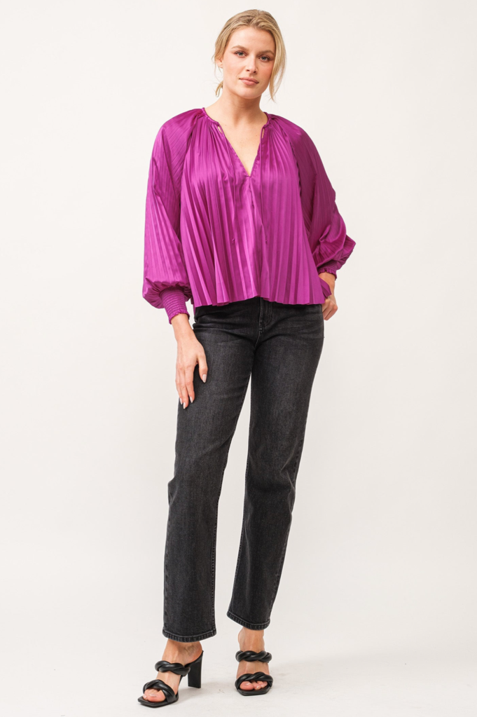 DEAR JOHN DELETTA PLEATED SATIN RUCHED CUFF TOP