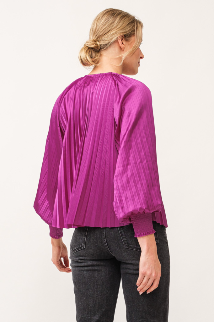 DEAR JOHN DELETTA PLEATED SATIN RUCHED CUFF TOP