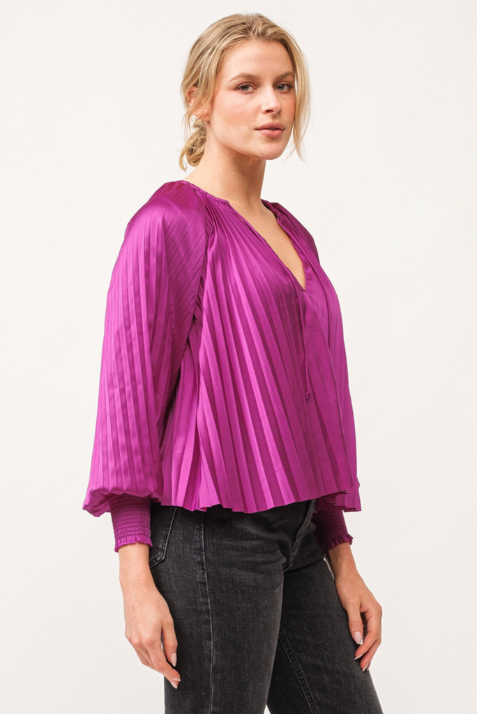 DEAR JOHN DELETTA PLEATED SATIN RUCHED CUFF TOP