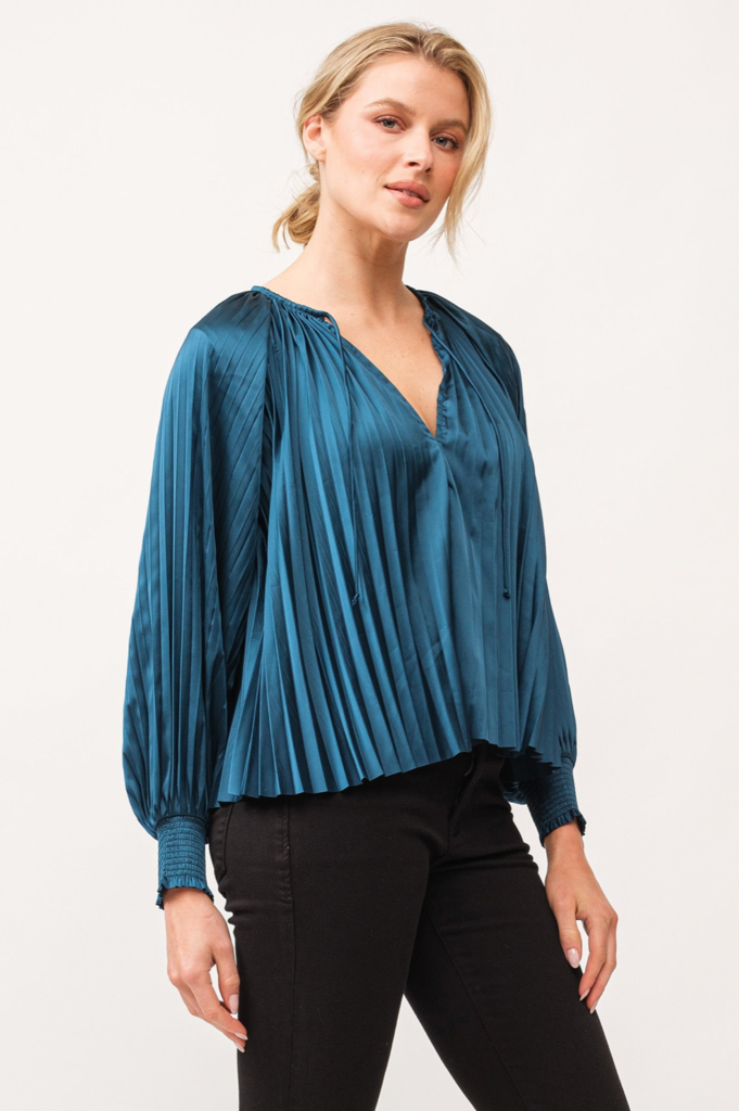 DEAR JOHN DELETTA PLEATED SATIN RUCHED CUFF TOP