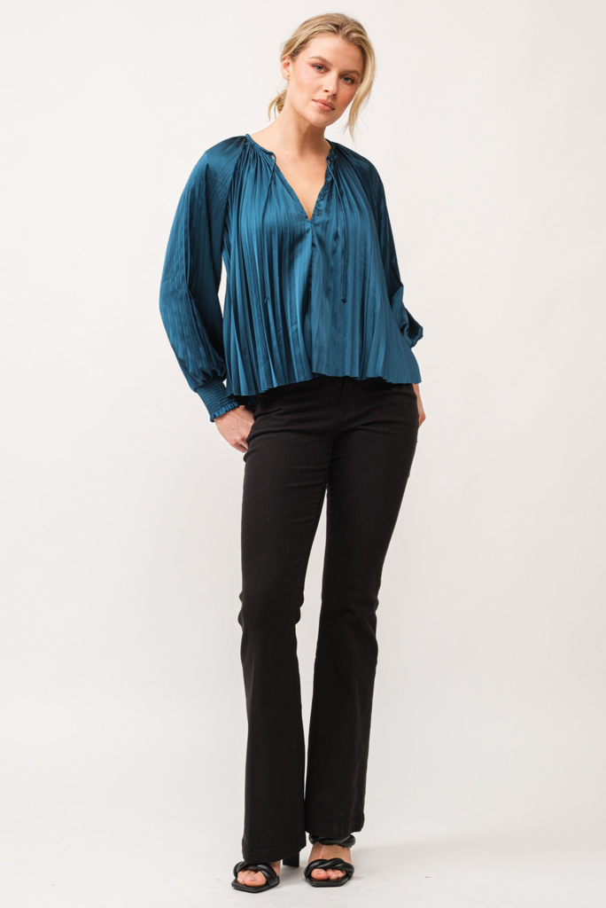 DEAR JOHN DELETTA PLEATED SATIN RUCHED CUFF TOP