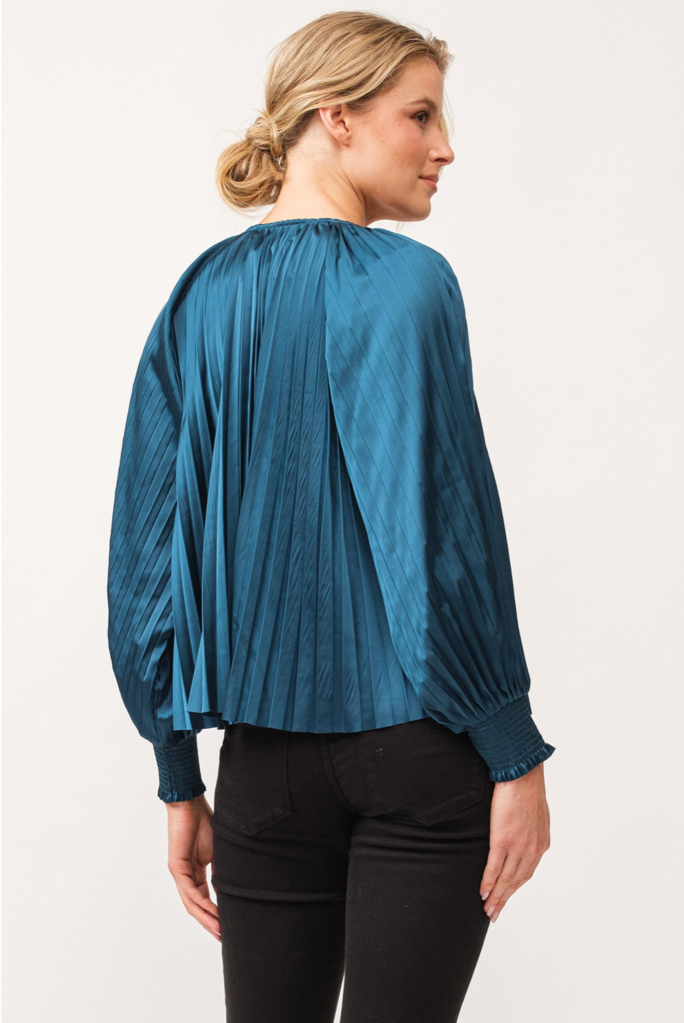DEAR JOHN DELETTA PLEATED SATIN RUCHED CUFF TOP