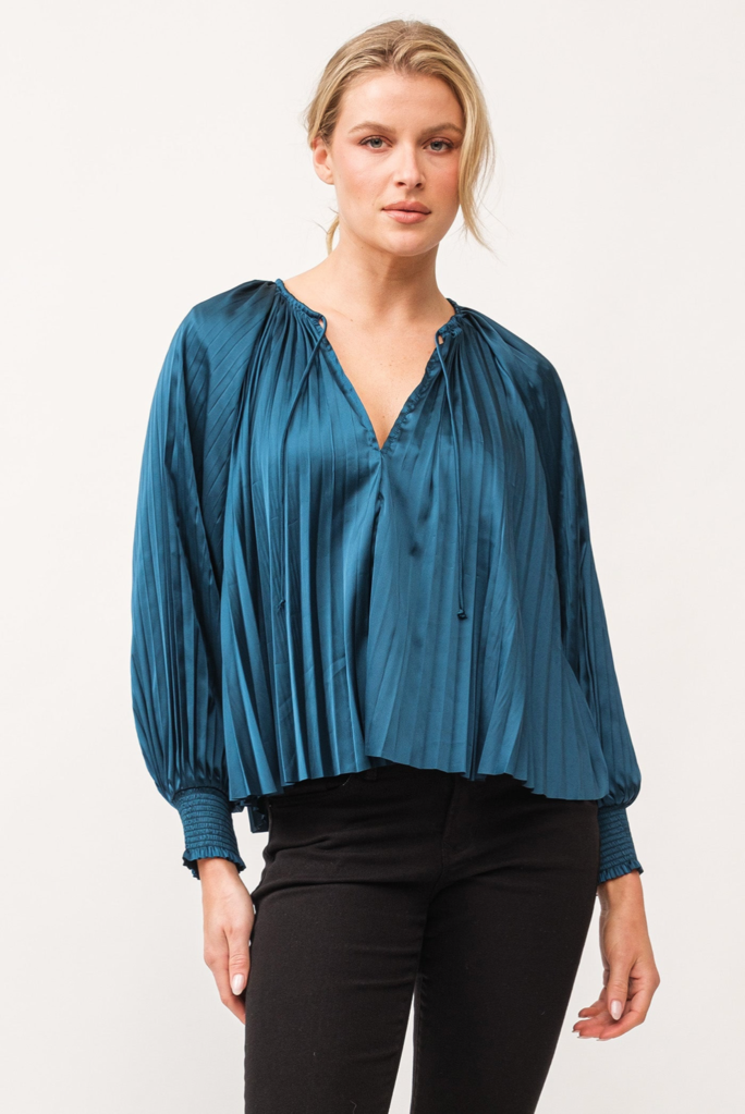 DEAR JOHN DELETTA PLEATED SATIN RUCHED CUFF TOP