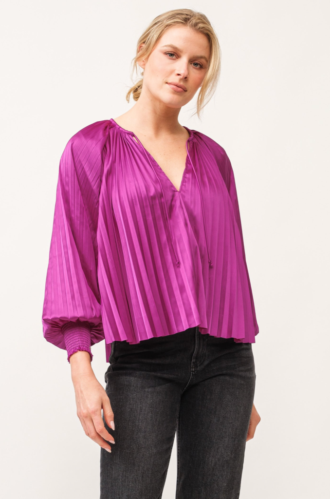 DEAR JOHN DELETTA PLEATED SATIN RUCHED CUFF TOP