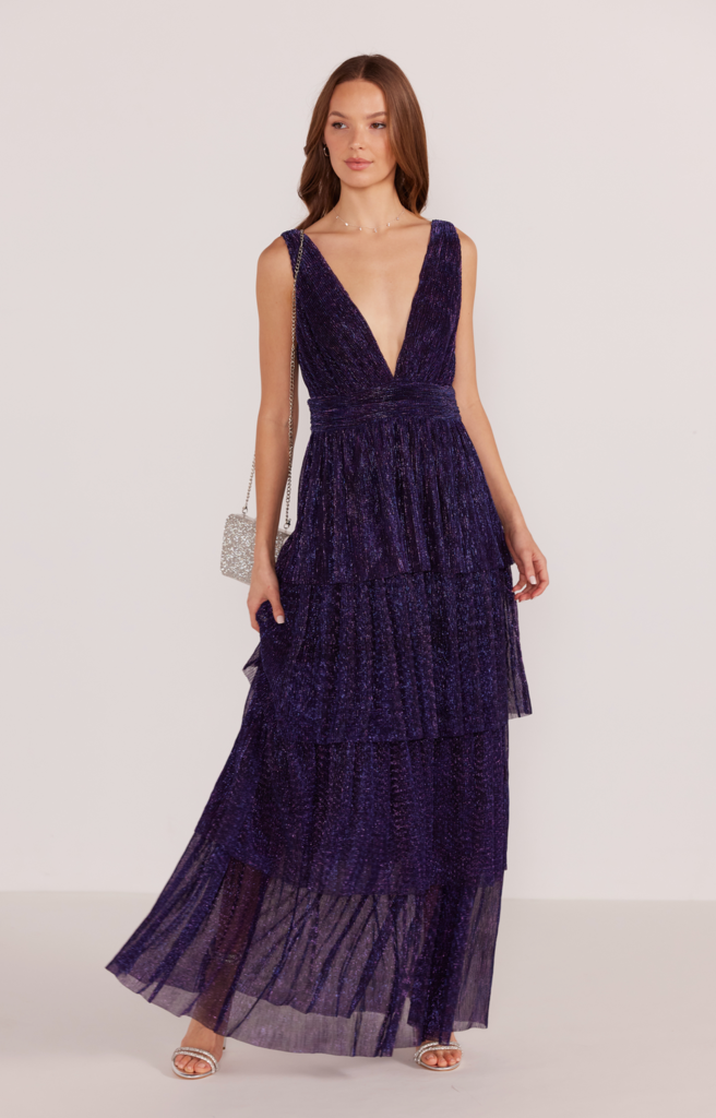 MINKPINK ENYA LUREX PLISSE MIDI DRESS