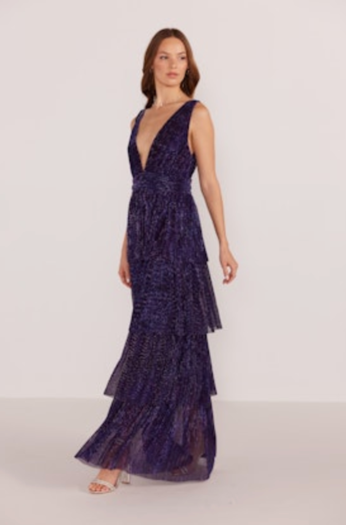 MINKPINK ENYA LUREX PLISSE MIDI DRESS