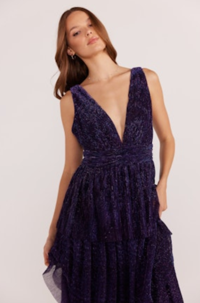 MINKPINK ENYA LUREX PLISSE MIDI DRESS