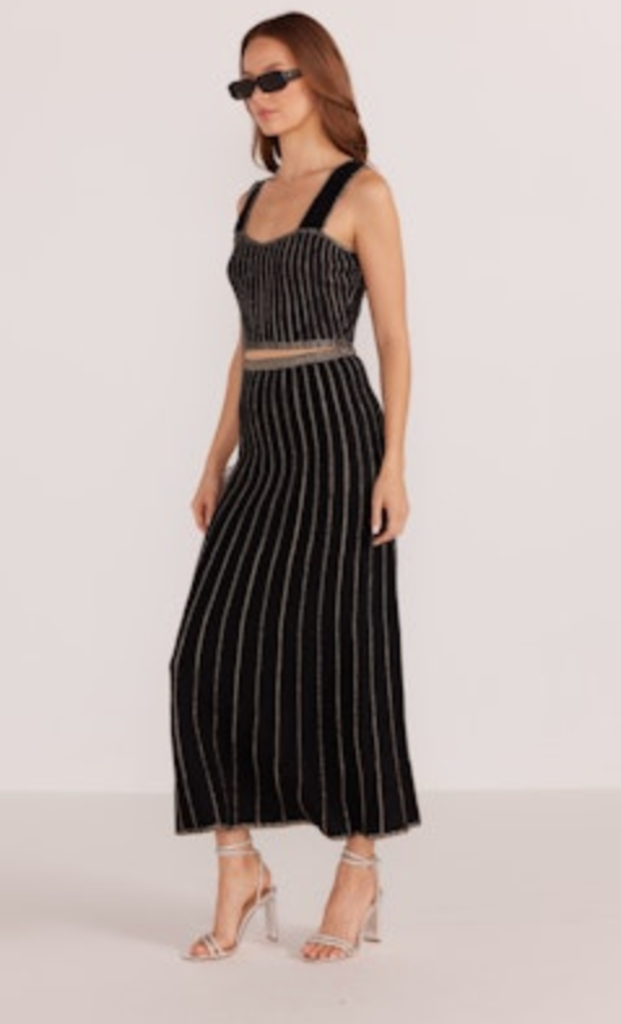 MINKPINK CELIA LUREX STRIPE MIDI SKIRT