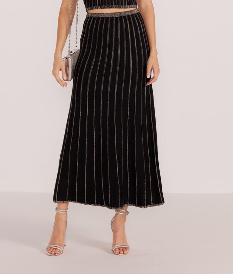 MINKPINK CELIA LUREX STRIPE MIDI SKIRT