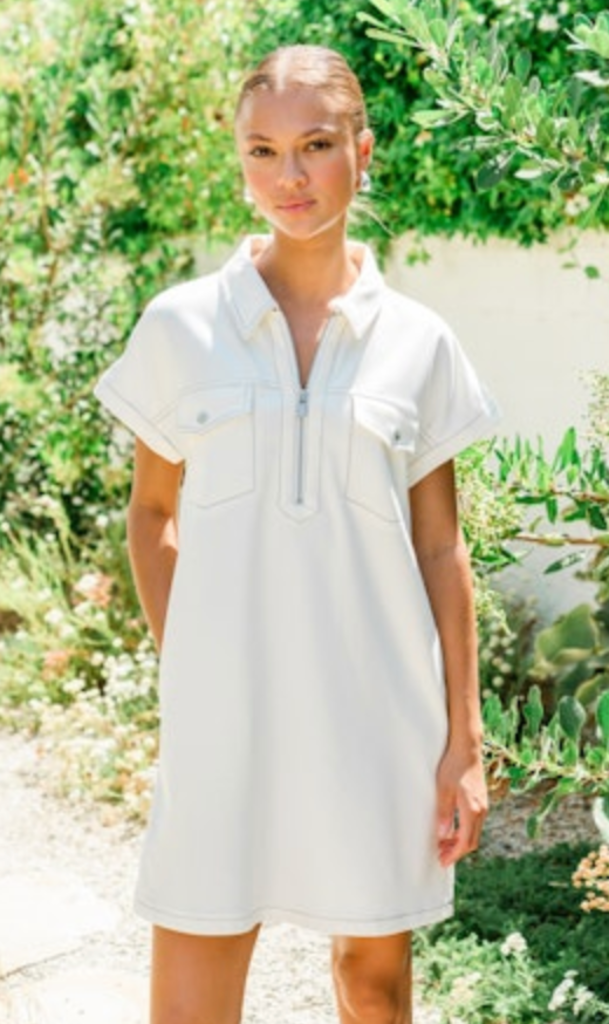 AIDA FRONT ZIP STRETCH TWILL MINI DRESS