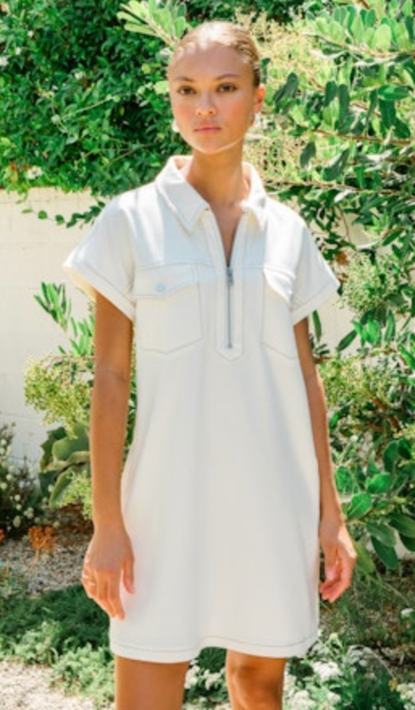 AIDA FRONT ZIP STRETCH TWILL MINI DRESS