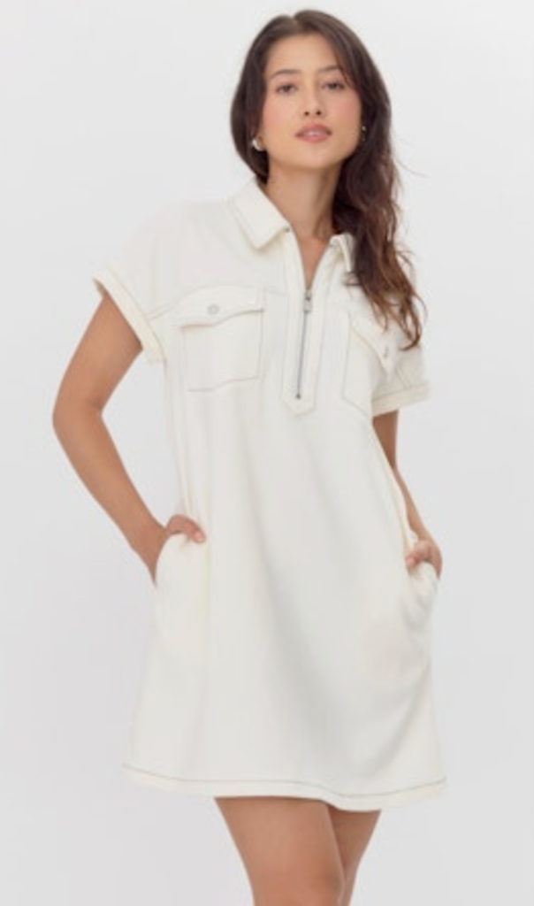 AIDA FRONT ZIP STRETCH TWILL MINI DRESS