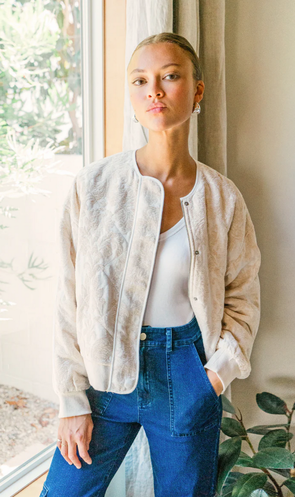 MICAH EMBROIDERED QUILTED BOMBER JACKET