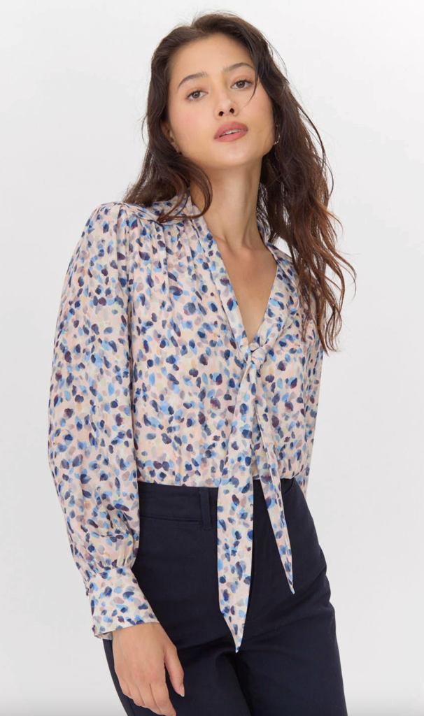 EDNA PRINTED TIE NECK BLOUSE