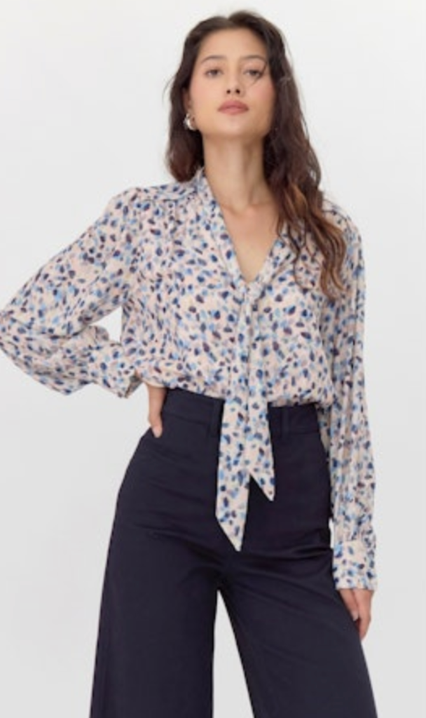 EDNA PRINTED TIE NECK BLOUSE