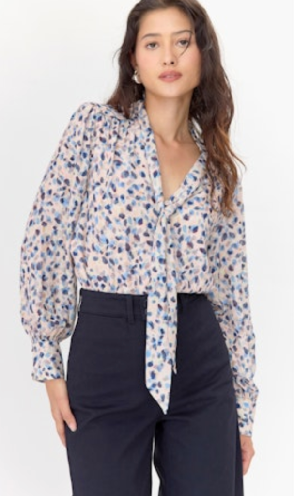 EDNA PRINTED TIE NECK BLOUSE