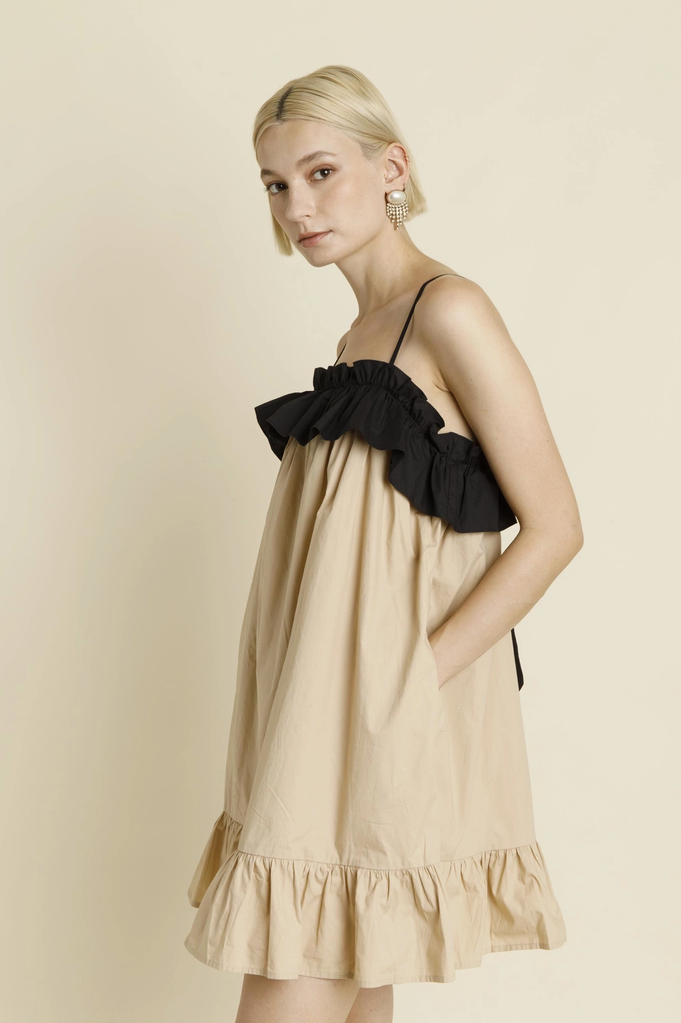 AUREUM COLORBLOCK RUFFLE BABYDOLL DRESS
