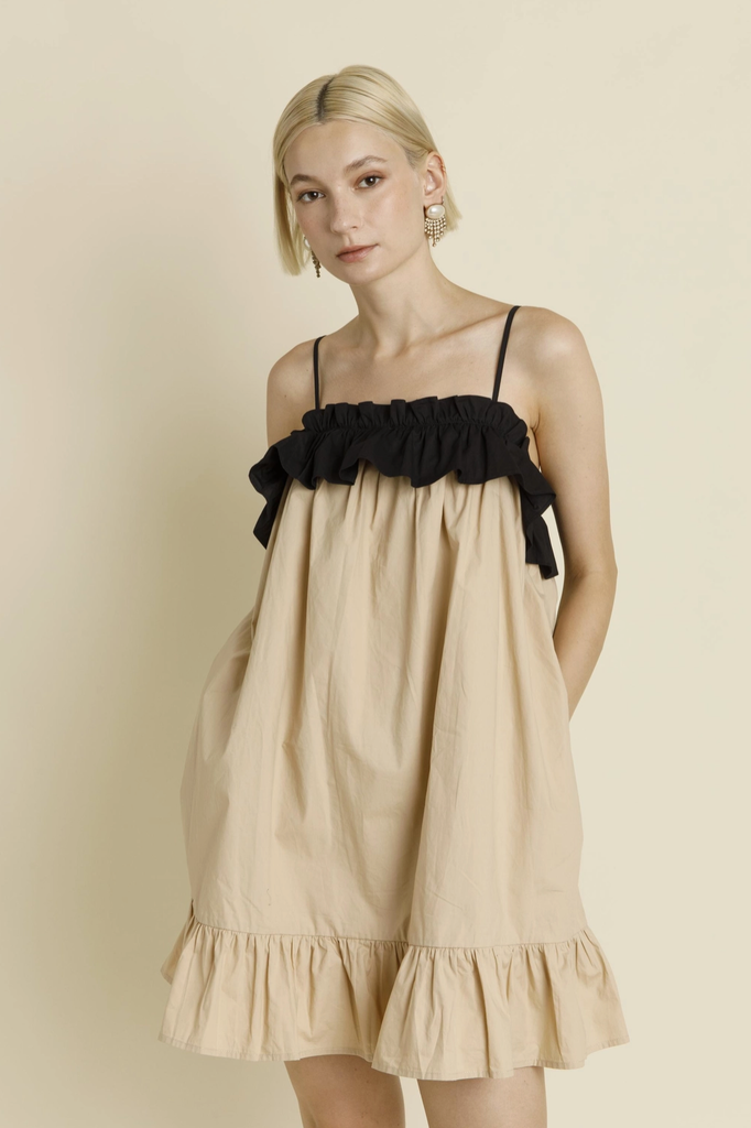 AUREUM COLORBLOCK RUFFLE BABYDOLL DRESS