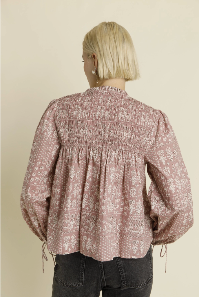 AUREUM PRINTED SMOCKED TOP W/TIES