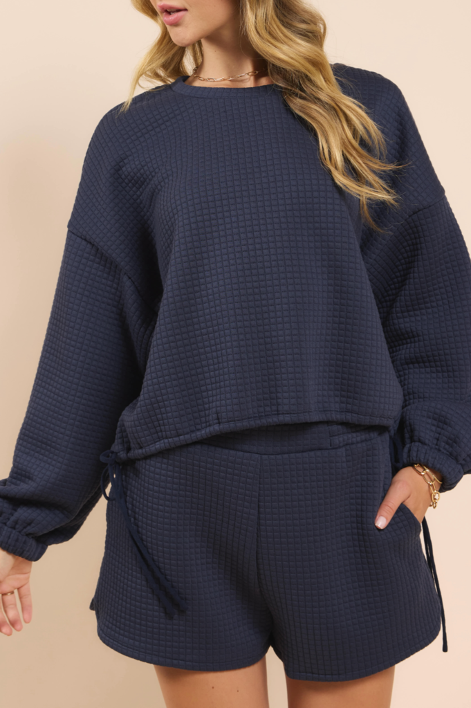 SADIE&SAGE PASTIME TEXTURED TERRY SIDE PULLOVER