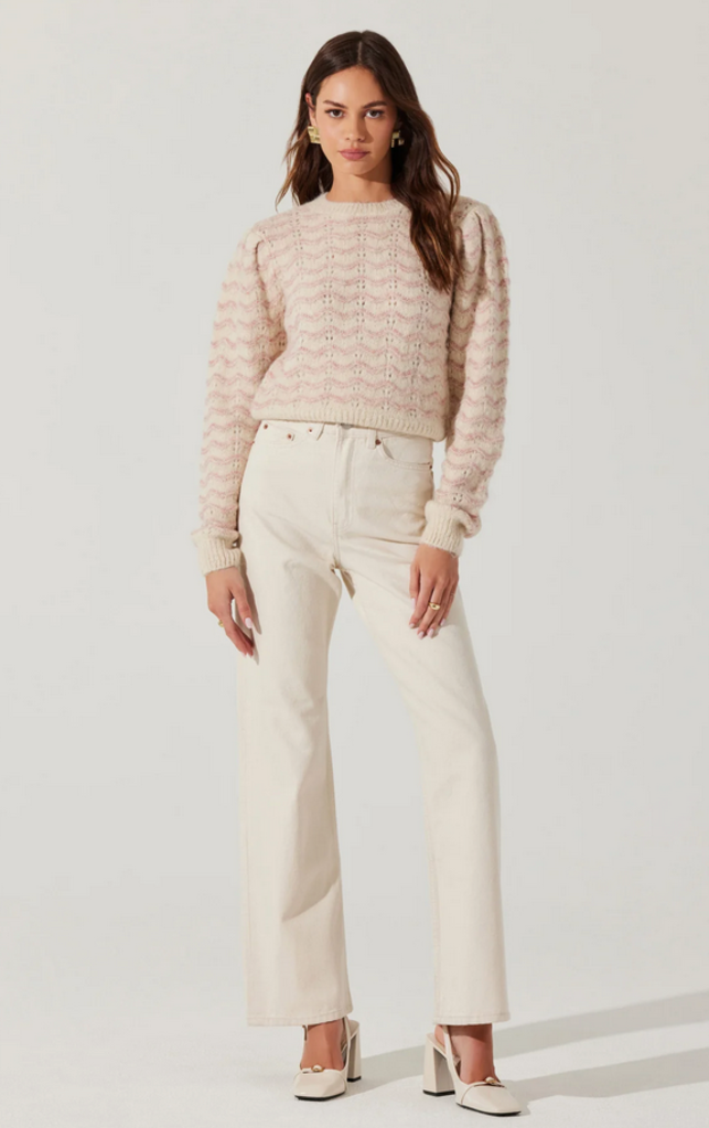 ASTR THE LABEL JAYLANI STRIPED POINTELLE SWEATER