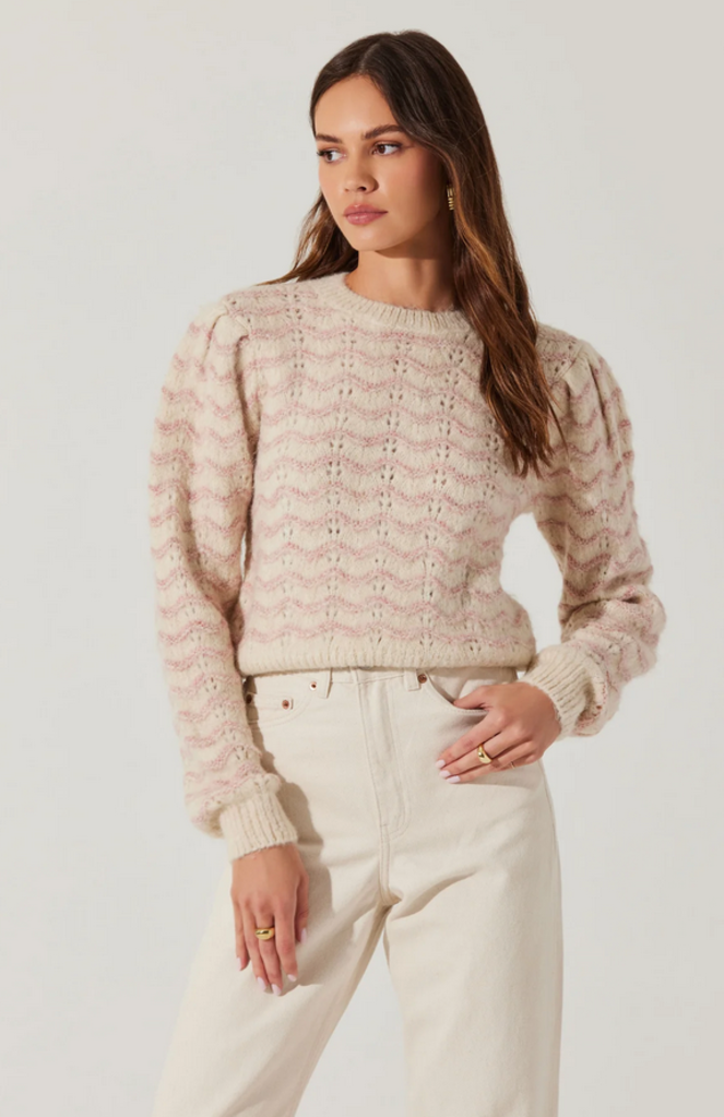 ASTR THE LABEL JAYLANI STRIPED POINTELLE SWEATER