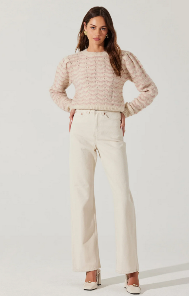 ASTR THE LABEL JAYLANI STRIPED POINTELLE SWEATER