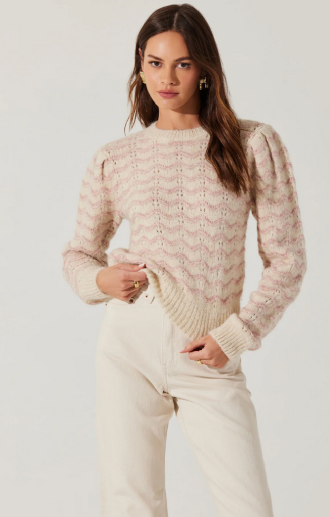 ASTR THE LABEL JAYLANI STRIPED POINTELLE SWEATER