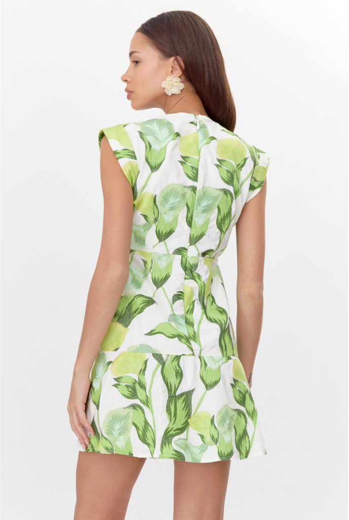 ELOISE TWIST FRONT EMBROIDERED TIERED MINI DRESS