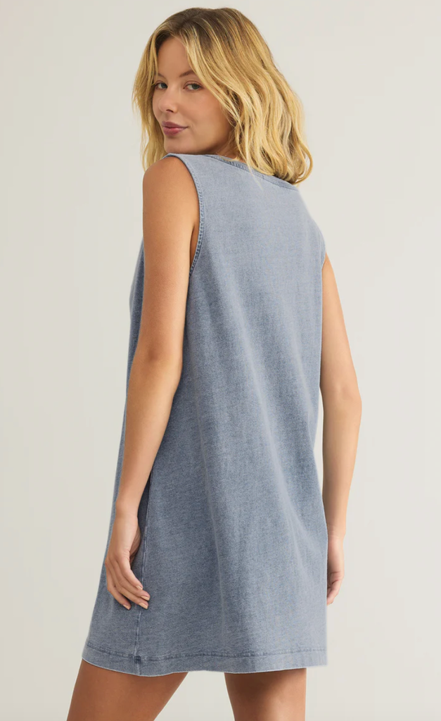 Z SUPPLY SLOANE V-NECK JERSEY DENIM MINI DRESS