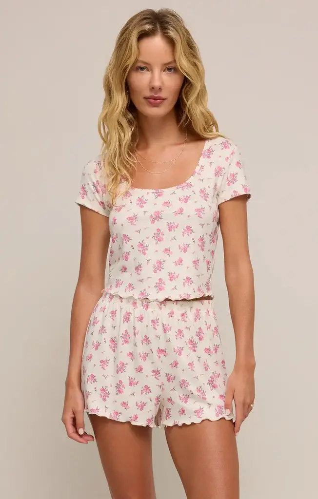 Z SUPPLY LOUNGE FLOWER MARKET DITSY POINTELLE TEE