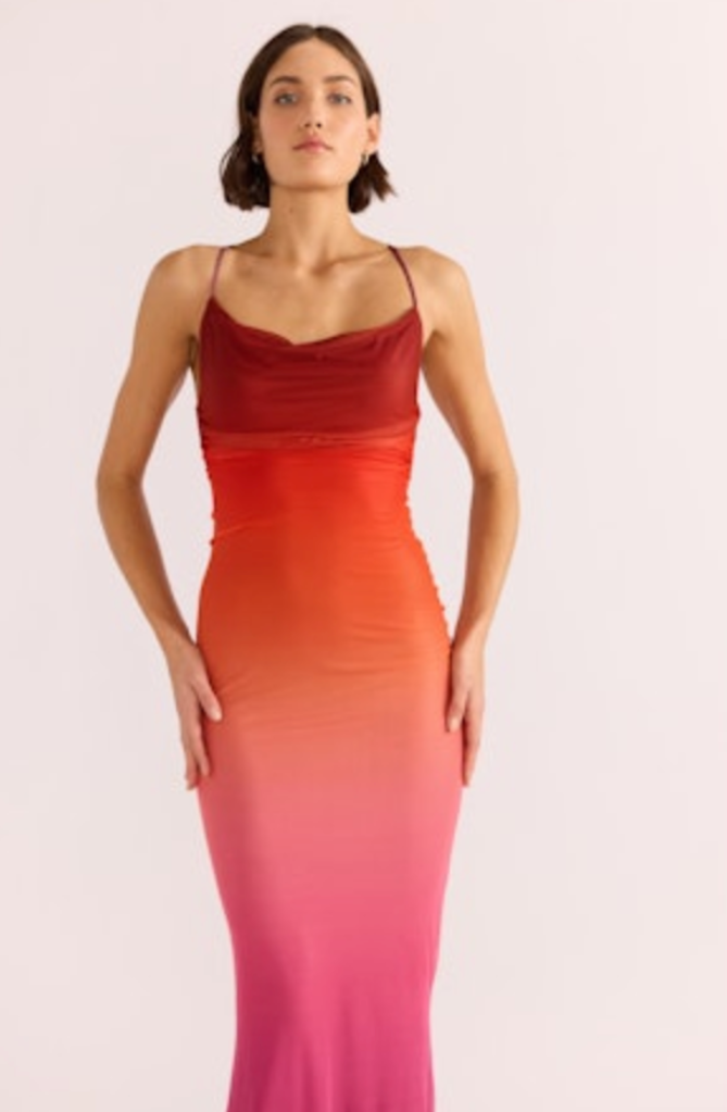 MINKPINK COSIMA OMBRE MESH MAXI DRESS