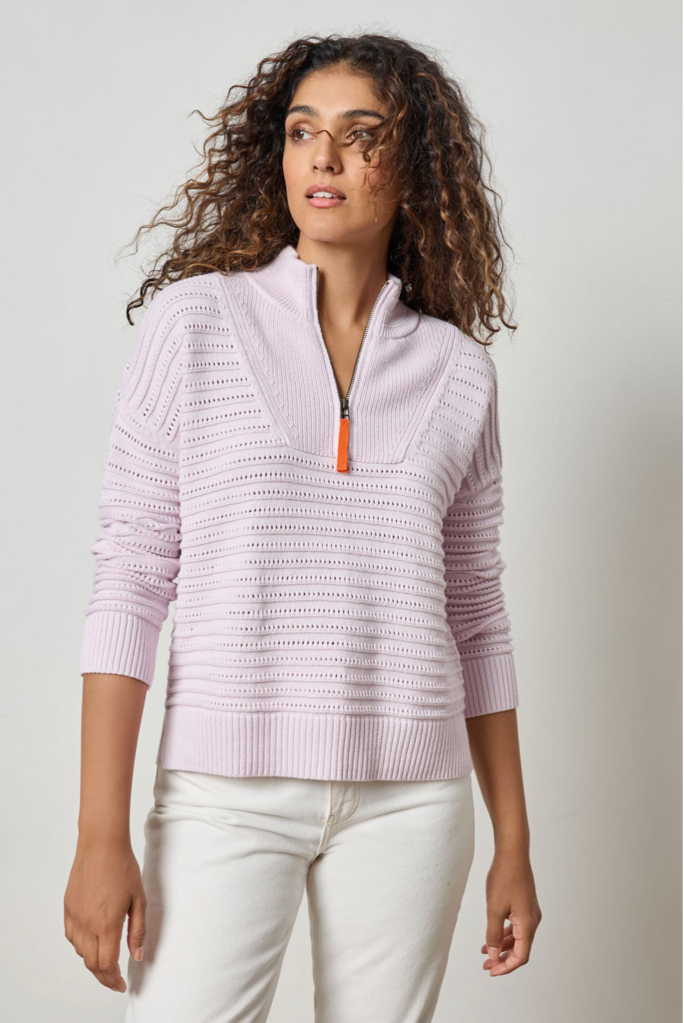 POINTELLE HALF ZIP SWEATER