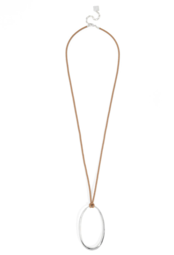 ADJUSTABLE ELLIPSIS PENDANT LEATHER LONG NECKLACE
