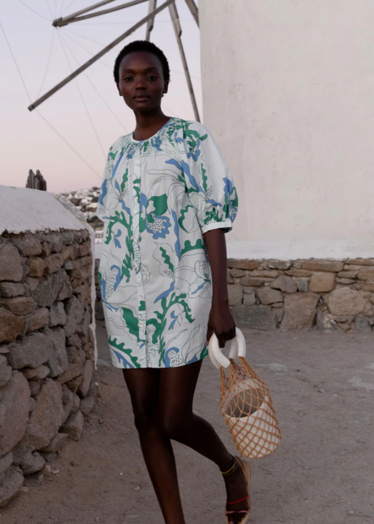 OLIPHANT EMBROIDERED BUTTON MINI DRESS