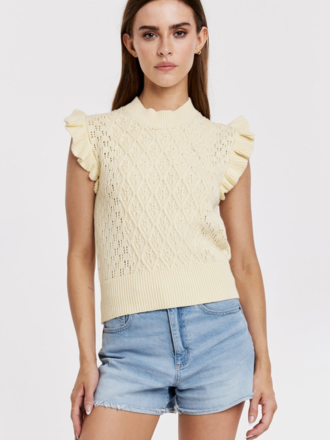ANOTHER LOVE MONA RUFFLE TRIMMED CROCHET SWEATER