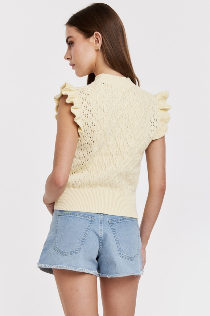 ANOTHER LOVE MONA RUFFLE TRIMMED CROCHET SWEATER