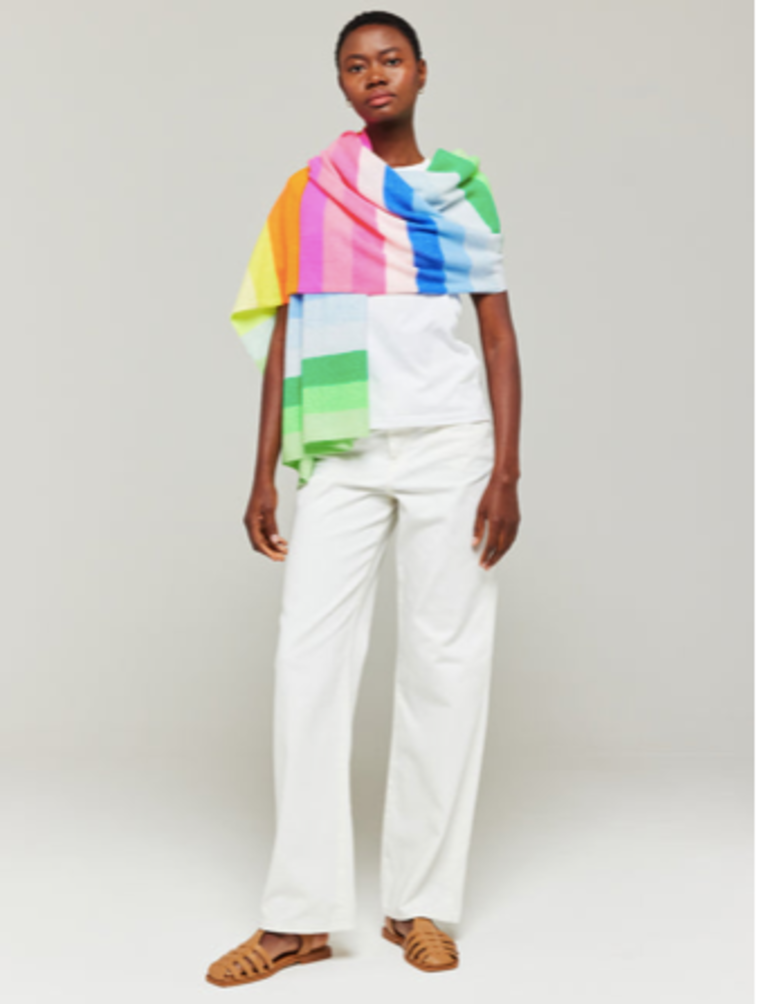 BRODIE FINE CASHMERE STRIPE UP TRAVEL  WRAP