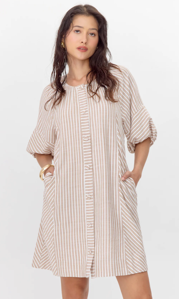 KYRA STRIPE BUTTON FRONT MINI DRESS