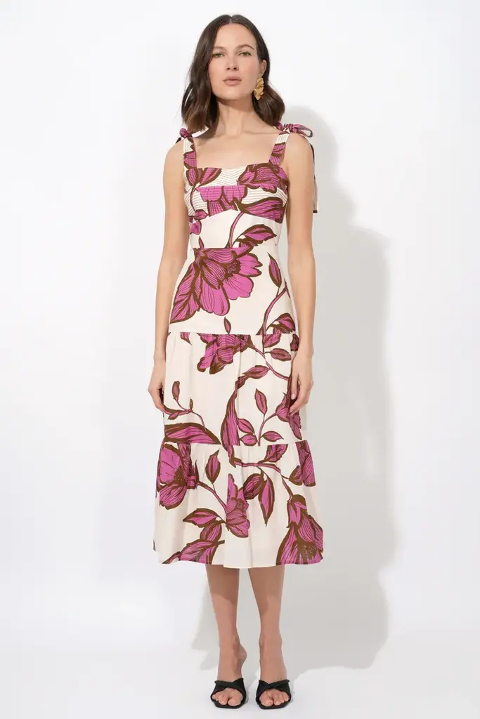 MELROSE SHOULDER TIE PRINTED MAXI DRESS