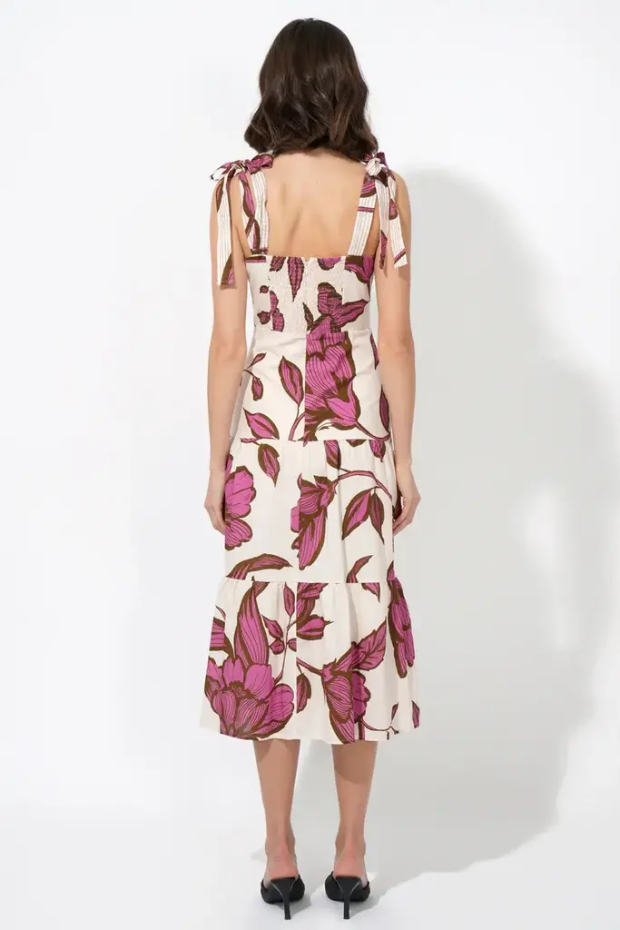 MELROSE SHOULDER TIE PRINTED MAXI DRESS