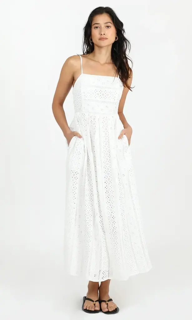 PORTIA COTTON EYELET MIDI DRESS