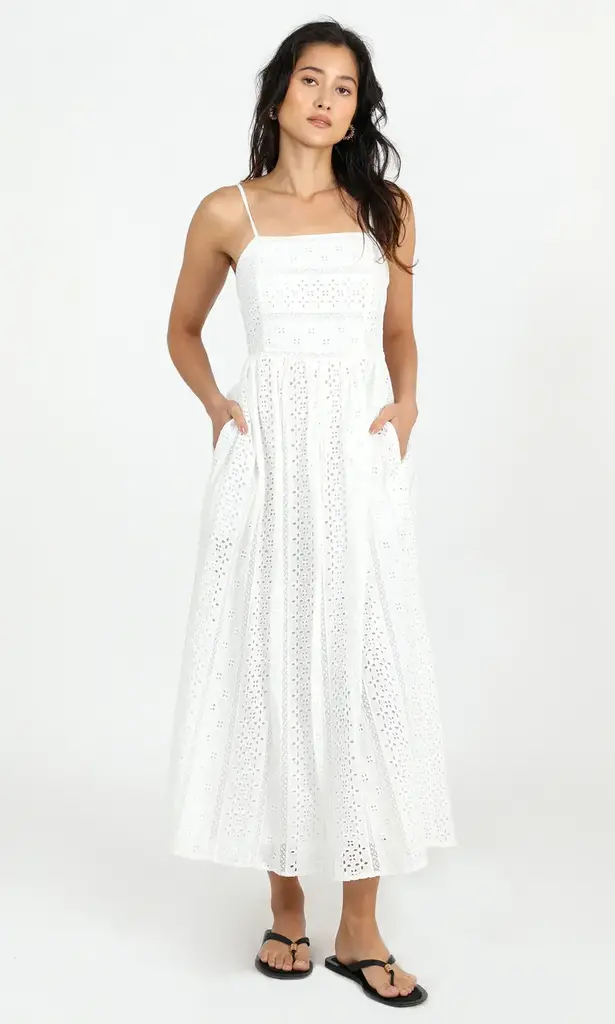 PORTIA COTTON EYELET MIDI DRESS