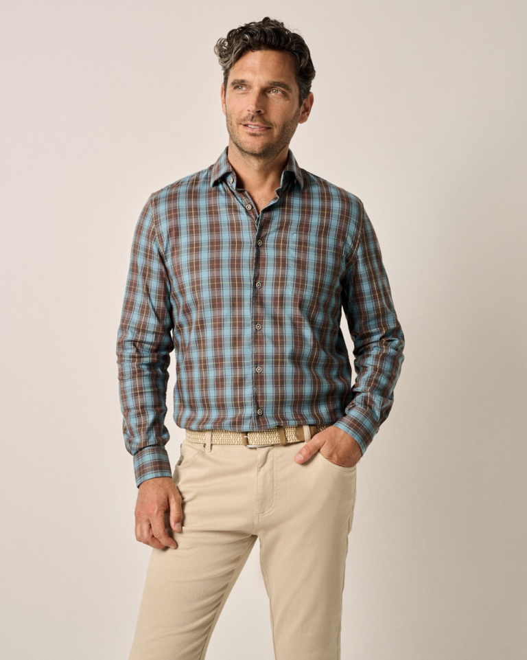 JOHNNIE-O CARRILLO TUCKED COTTON BLEND BUTTON UP SHIRT