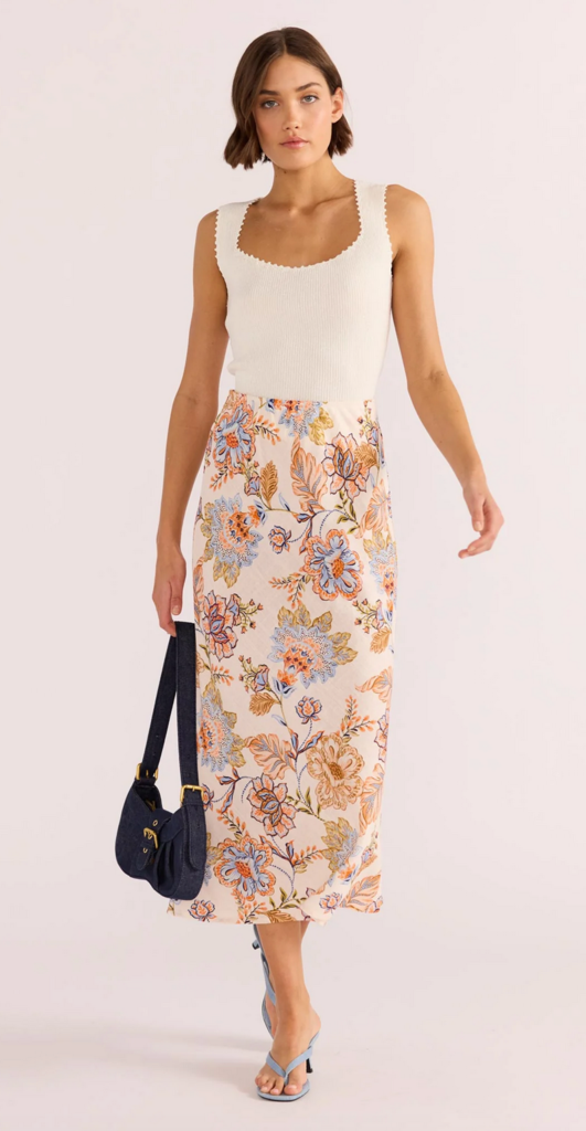 MINKPINK MARCELINE BIAS MIDI SKIRT