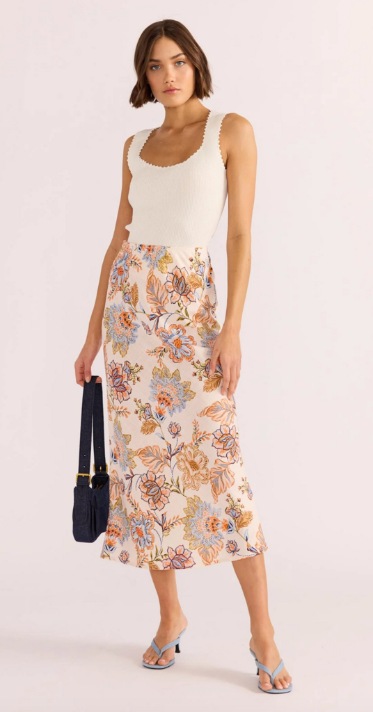 MINKPINK MARCELINE BIAS MIDI SKIRT