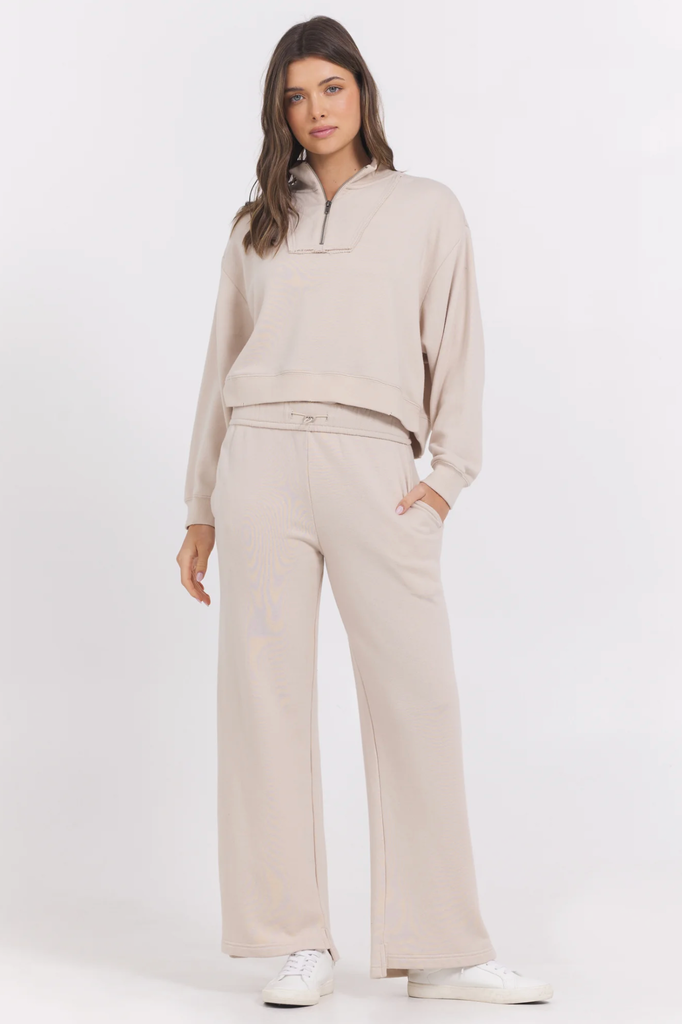 SEASIDE SAND FRENCH TERRY WIDE LEG PANT