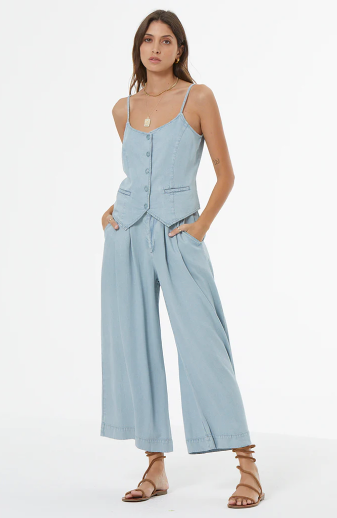 YOUNG FABULOUS & BROKE CALVIN DENIM TROUSER INDIGO PALE BLUE WASH