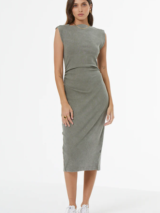 YOUNG FABULOUS & BROKE JODIE DRESS SEAGRASS MINERAL WASH